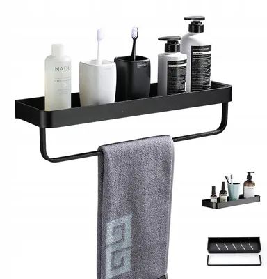 Produktbild von Aluminium Duschablage mit Handtuchhalter, Wandmontage, Schwarz