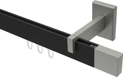 Produktbild von Interdeco Innenlaufstange / Gardinenstange mit Innenlauf Schwarz / Edelstahl-Optik, Typ Smartline Lox (Quader), 14x35 mm 1-läufig, 320 cm