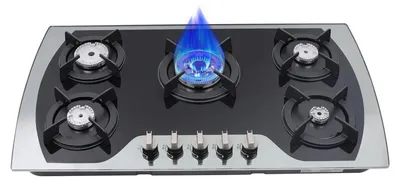 Produktbild von Gaskochfeld 5 Brenner - Einbau Gaskochfeld - 90x51 cm - 7 mm Sicherheitsglas - 10,25 kW Gesamtleistung - LPG & Erdgas - Schwarz