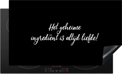 Produktbild von KitchenYeah© Herdabdeckplatte Zitate - Kochen - Die geheime Zutat ist immer die Liebe! - Sprüche - Liebe , 91x52cm, Küche Deko, Glaskeramikkochfeld Herdabdeckung, Abdeckplatte fùr Kochfeld