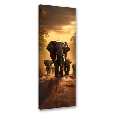 Image de Toile « Troupeau d'éléphants » 50 x 150 Feeby Braun, image pour le mur, prête à être accrochée