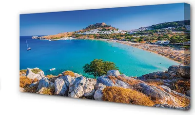 Produktbild von Leinwandbild 120x60 Wandkunst Griechenland Küste Strandpanorama