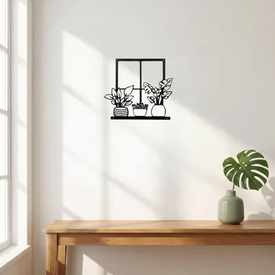 Image de Décoration murale minimaliste en fer noir, représentant une fleur