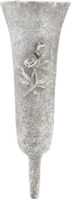 Produktbild von Wetterfeste Grabvase mit Rosenmotiv Grau, Steckvase für Trauerfloristik, Gedenkvase Polyresin H26cm - 2er Set, 2 Stück