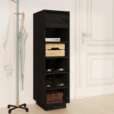 Produktbild von The Living Store Schuhregal Schwarz 30x34x105 cm Massivholz Kiefer