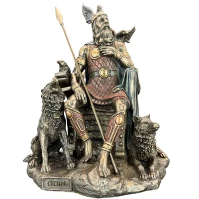 Image de Figurine du dieu nordique Odin « Veronese » – Sculpture viking aspect bronze, décoration mythologique WU69116A4, salon