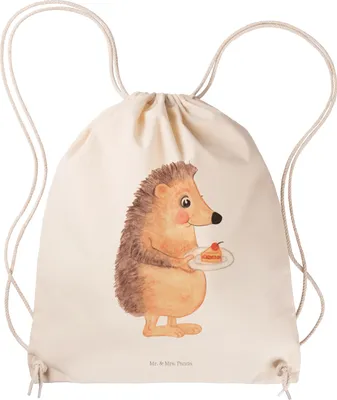 Produktbild von Mr. & Mrs. Panda Jutebeutel Igel Kuchenstück - Transparent - Geschenk, gymnastiktasche, Beutel, Torte, Lustige Sprüche, wander rucksack, Einladung Party, gym tasche