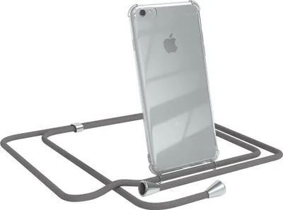 Produktbild von EAZY CASE Handykette kompatibel mit Apple iPhone 6 / 6S, Handyhülle mit Umhängeband, Handykordel, Schutzhülle Clear, Band in Grau