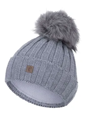 Produktbild von Faera Gerippte Beanie Fleecefutter Kunstfellbommel Winter One Size