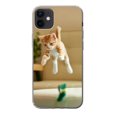 Produktbild von MuchoWow® Handyhülle Schutzhülle Hülle für iPhone 12 mini Katze - Springen - Spielzeug Silikon Softcase Handy Hülle - Bild