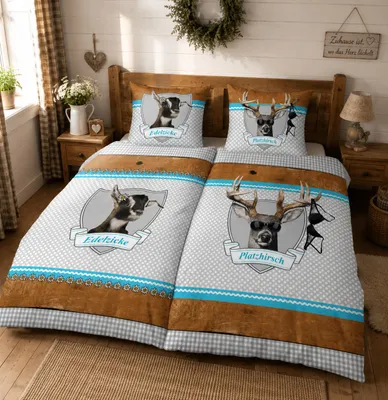 Produktbild von Platzhirsch & Edelzicke Partner Bettwäsche 4-teilig: 2x 80x80 + 135x200 cm / Doppelpack, KI-generiertes Bild