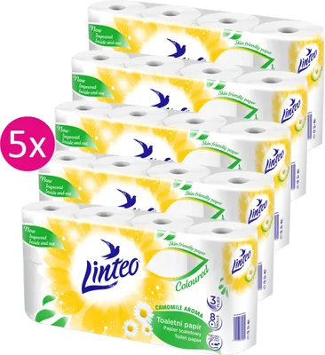 Produktbild von LINTEO Toilettenpapier mit Kamille, 3-lagig, 5 x 8 Rollen (40 Rollen Gesamt)
