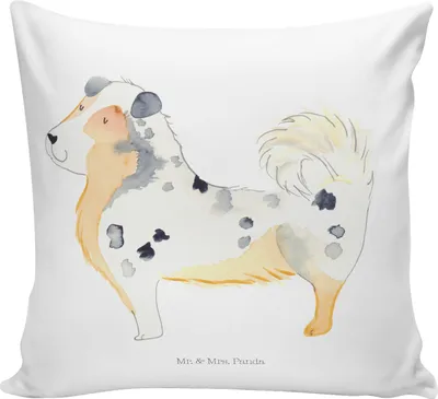 Produktbild von Mr. & Mrs. Panda zier kissen Hund Australien Shepherd - Weiß - Geschenk, 40x40, Sofakissen, Sofa, Motivkissen, Spruch, Sprüche, Polster, Couchkissen