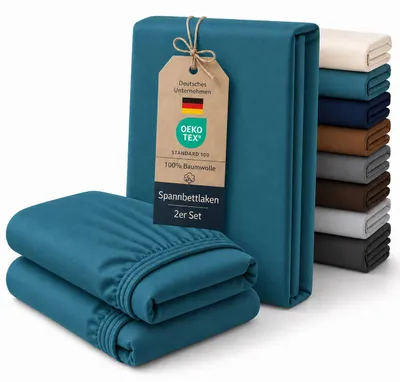Produktbild von Spannbettlaken 2er Set Baumwolle Jersey 160 g/m² bis 30 cm Steghöhe,140 x 200 cm,Petrol