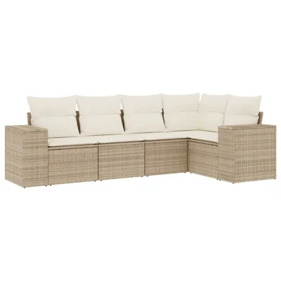 Imagen del producto de vidaXL Juego de 5 piezas de sofá de jardín con cojines, color beige, de ratán sintético