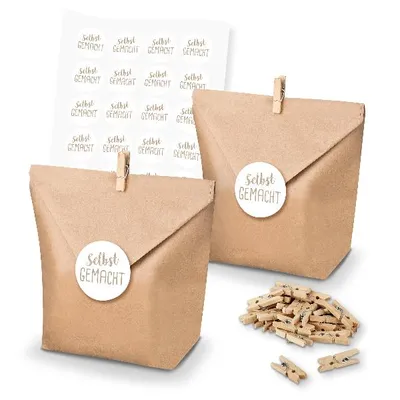 Produktbild von itenga SET Geschenktüten Selbstgemacht (Motiv 119) 24 x Tüten + Klammern
