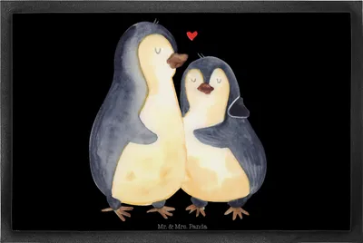 Produktbild von Mr. & Mrs. Panda bodenmatte Pinguin umarmen 60 x 90 cm - Schwarz - Geschenk, Hochzeitsgeschenk, Fussmatte, Bodenvorleger, Schmutzmatte, Verknallt, Hochzeit, fußmatte