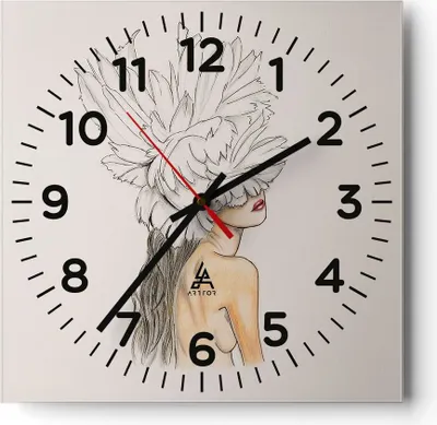 Produktbild von Wanduhr - Quadrat - Glasuhr - Mode Frau Zeichnung - 30x30cm - Schleichendes Uhrwerk - Lautlos - zum Aufhängen bereit - Dekoration Modern - Wanddekoration aus Glas - C4AC30x30-4873