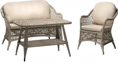 Zdjęcie produktu dla Meble ogrodowe Sofa 2-osobowa Beżowy Wytrzymały Zestaw Ogrodowy Rattan Stolik Kawowy Fotel