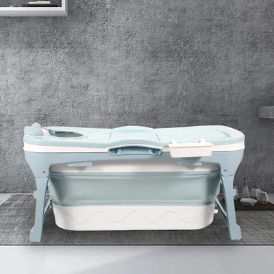 Produktbild von Ikodm Faltbare Badewanne 118x60x50cm Blau aus PP- und TPE-Kunststoff mit Abdeckung platzsparend für Erwachsene