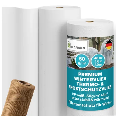 Produktbild von TTL GARDEN Wintervlies 50g/m² 48m² 1,6x30m Weiß mit 50m Schnur Frostschutzvlies