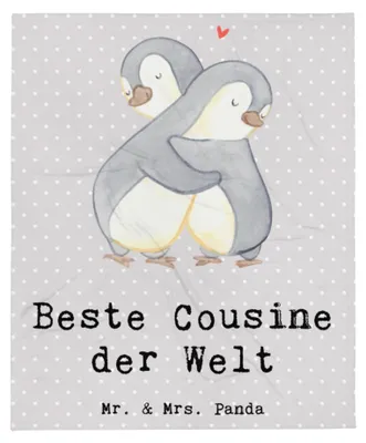 Produktbild von Mr. & Mrs. Panda Kuscheldecke Pinguin Beste Cousine der Welt - Grau Pastell - Geschenk, Kousine, Flauschige Decke, Kusine, Bettdecke, Cousin, Bettüberwurf, Geschenkidee