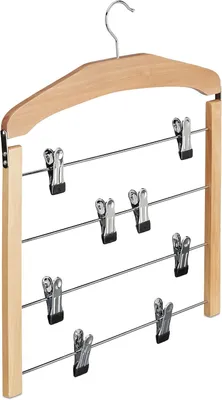 Image de Rokhangers - Lot de 2 - Polyvalent - Cintre pour jupes en bois - Crochet rotatif à 360° - Cintre pour vêtements - Antidérapant - Dimensions : 45,5 x 39 x 2,5 cm - Argent - Naturel