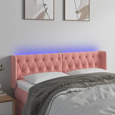 Produktbild von Cloris Designermöbel LED Kopfteil Rosa 147x16x78/88 cm Samt 2024 Neu