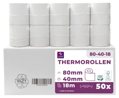 Zdjęcie produktu dla Termiczne rolki do drukarek paragonowych, 80 mm x 40 mm (50 rolek)