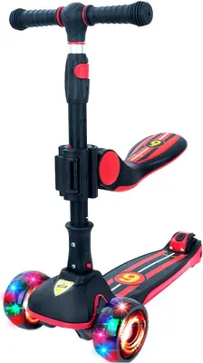 Image de Trottinette tri-roues pour enfants Story 2 en 1 Deluxe, avec des roues lumineuses, noire et rouge