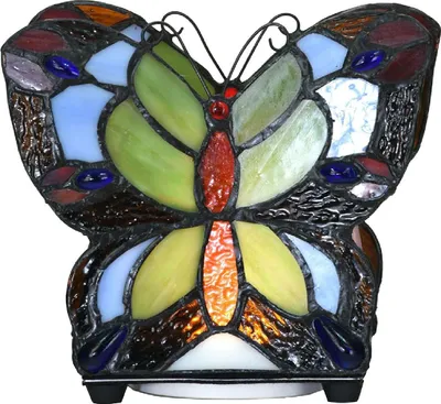 Produktbild von LumiLamp 5LL-6340 Tiffany Tischlampe Schmetterling Blau 15x8x13 cm LED