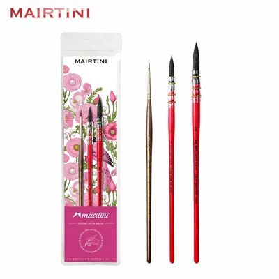 Produktbild von Mairtini Profi Aquarellpinsel Set - 3 Pinsel (Größe 0/0/2) aus premium Eichhörnchenhaar - Mix für anspruchsvolle Aquarelltechniken