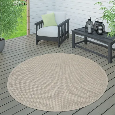 Produktbild von Outdoor Teppich wetterfest Garten & Terrasse flachgewebt Uni Sisaloptik robust Grösse 160 cm Rund