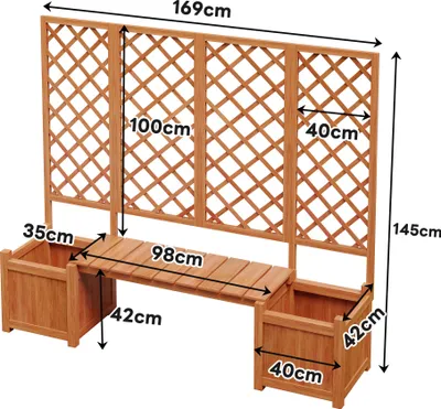 Produktbild von okwish Pflanzkübel,Holz Pflanzgefäß ,Blumenkübel mit Spalier als Rankhilfe,Blumenkasten,Pflanzkübel mit Spalier und Sitz für Garten Hof Terrasse ,Braun