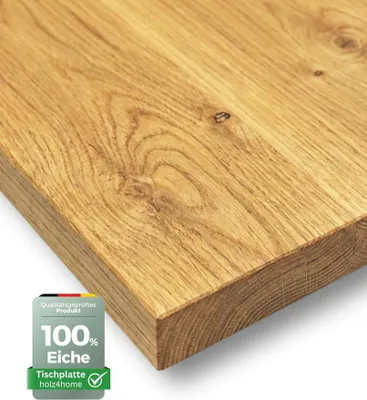 Produktbild von Tischplatte Echtholz Eiche I 140 x 80 x 4 cm LxBxH I Esstisch-Platte Schreibtischplatte I Massivholz ohne Baumkante