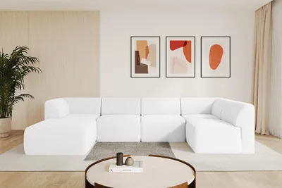 Produktbild von ALTDECOR Ecksofa Wohnlandschaft MOVO-L 345x180x78 cm - Weiß Bouclé Corner Sofa Eckcouch Couch U-Form, Links angeordnet Ausziehbar