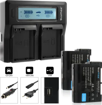 Produktbild von 2x Akku + Lader für Nikon EN-EL15 D7000,7100, 7200, 7500, 800E 1600 mAh 7,0V