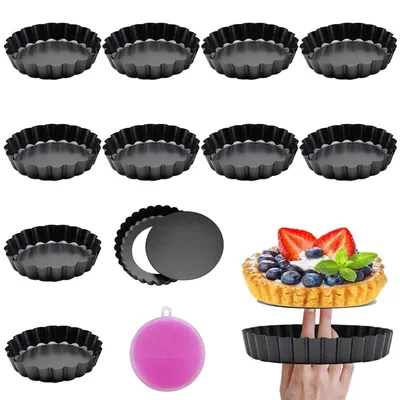 12 Mini-Tartelettenformen 8 cm, Kohlenstoffstahl, Antihaft, Hebeboden