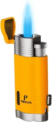 Productafbeelding van Winddichte sigarenaanstekers Stormaansteker Aanstekers 3 zaklamp Jet Blue Flames Gas hervulbare metalen aansteker met gele boor