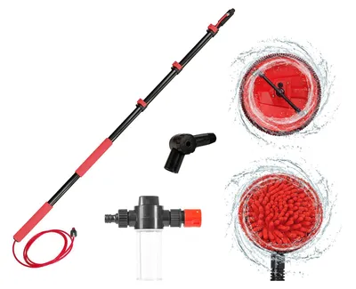 Produktbild von Genius Starlyf Telescopic Rotating Scrubber Set 5-tlg. Teleskop Waschbürste 3,6 m- mit Wasseranschluss & Seifenspender für PV Anlagen, Auto & Fenster