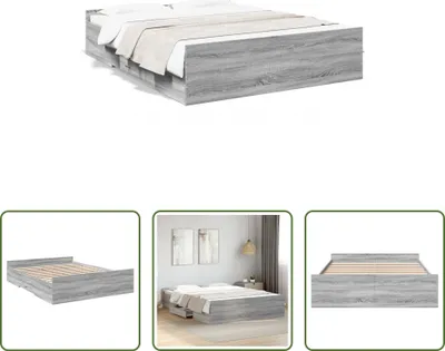 Produktbild von The Living Store Bettgestell mit Schubladen Grau Sonoma 150x200 cm Holzwerkstoff