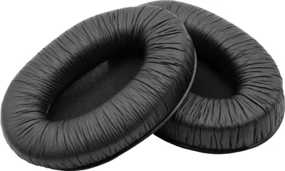 Two black ear pads for headphones are shown against a white background.