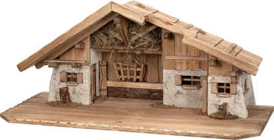 Produktbild von Große Weihnachtskrippe | aus Holz und Gips gefertigt | mit Moos, Steinen und Stroh geschmückt | sehr detailreiche Krippe (ca. 89 x 40 x 38 cm (BxTxH))