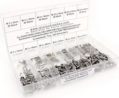 Produktbild von Sortiment Linsenschrauben mit TX DIN 7985 Edelstahl A2 (240 Schrauben)