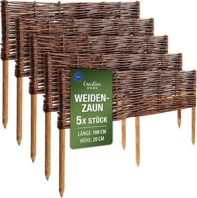 Obrázok produktu pre Creative Home Ohraničenie záhonov z vŕbového prútia, sada 5 ks | 100 x 20 cm (+/- 1 cm)