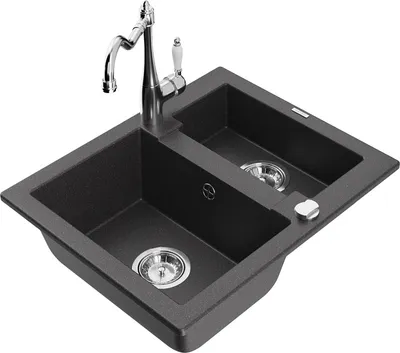 Produktbild von Mexen Carlos 1,5-Becken-Granitspüle mit Mischbatterie Carla, Schwarz gesprenkelt - 6518-76-670700-00