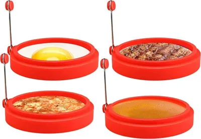 Produktbild von Eierringe aus Silikon, lebensmittelechte Eierkochringe, antihaftbeschichtete Spiegelei-Ringform, Pfannkuchen-Frühstücksröllchen, Egg-McMuffin-Ring (4er-Pack)