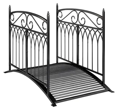 Productafbeelding van Metalen tuinbrug, 135,5 cm, vijverbrug met veiligheidsleuningen, antieke uitstraling, roestbestendig, eenvoudig te monteren