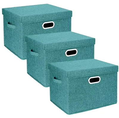 Image de Grande boîte de rangement en tissu avec couvercle, pliable, lavable, 44 x 30 x 29 cm, lot de 3