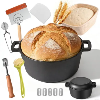 Image de Casserole en fonte de 26 cm, avec accessoires, idéale pour la cuisson au four et la cuisson à mijoter